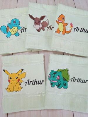 Kit com 5 toalhinhas bordadas - pokémon