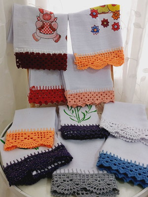 Kit panos de prato pé de galinha com crochê 10 unidades
