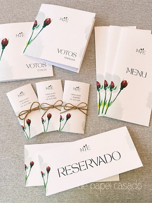 Kit papelaria (votos + lagrimas alegria + menu + reservado)