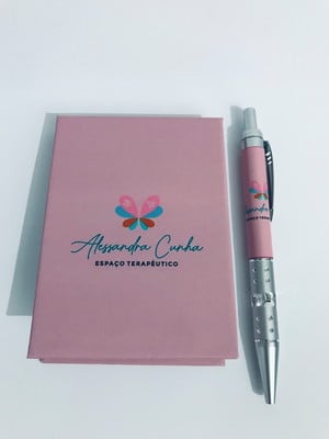 Kit bloco capa dura + canetas personalizadas