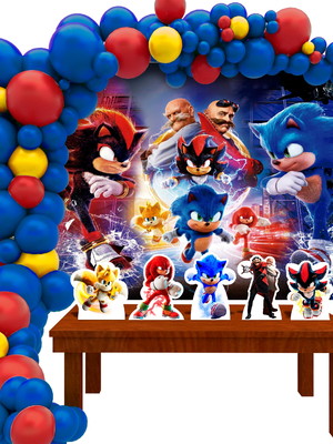 Kit festa ouro sonic 3 filme painel displays fita decoração
