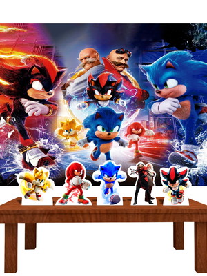 Kit festa prata sonic 3 filme painel e displays aniversário
