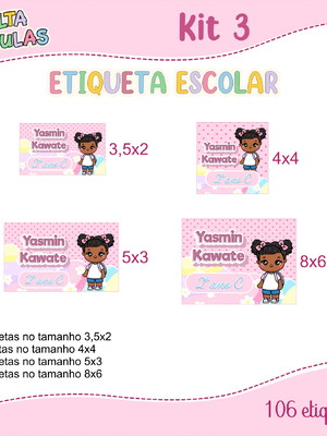 Kit 3 etiqueta escolar - 106 etiquetas personalizadas