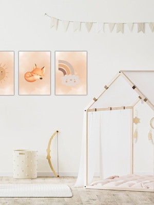 Kit 3 quadros placas decoração quarto bebê decoração raposa