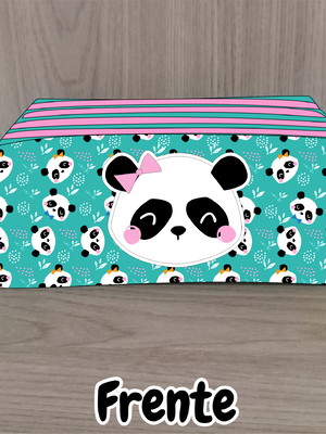 Estojo escolar com 4 zíperes panda