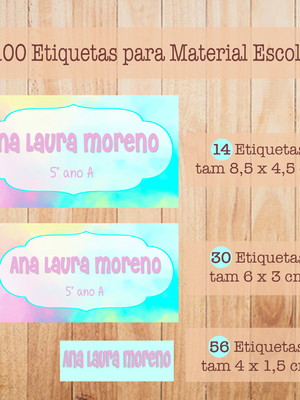 Kit adesivo material escolar cores pasteis