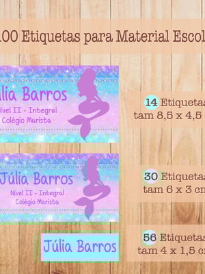 Kit adesivo material escolar sereia