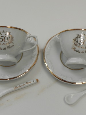 2 xícaras café pires presente bodas de ouro porcelana luxo