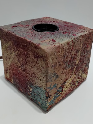 Abajur artesanal decorativo cubo cimento pintura mesclada