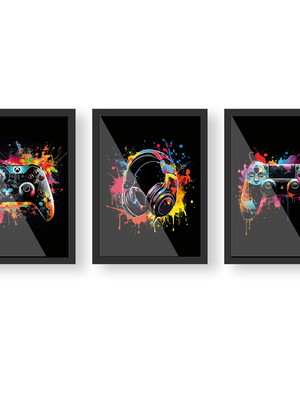 Quadros decorativos gamer controles headset geek nerd