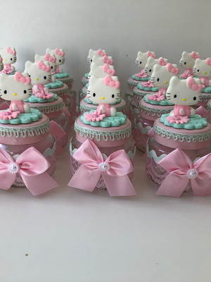 20 potes personalizados em biscuit hello kitty