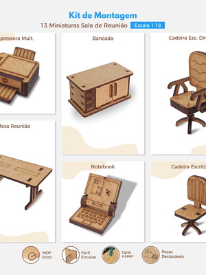 Kit de montagem 13 miniaturas sala de reunião | maquete