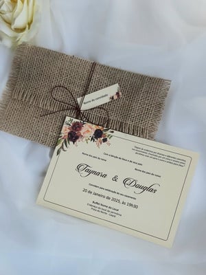 Convite casamento rustico artesanal -convite rústico marsala