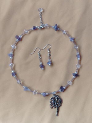 Conjunto bijou colar e brincos lilás