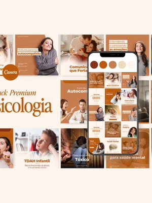 Pack psicologia templates com legendas feed instagram canva