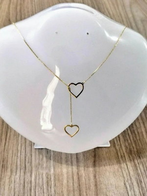 Gargantilha com dois corações banhada à ouro 18k