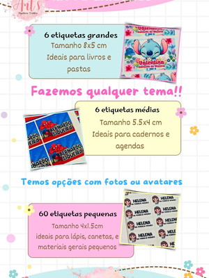 Kit 72 etiquetas escolares personalizadas