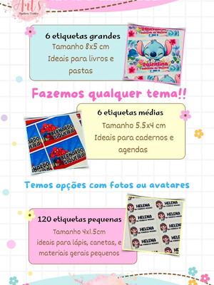 Kit 102 etiquetas escolares personalizadas