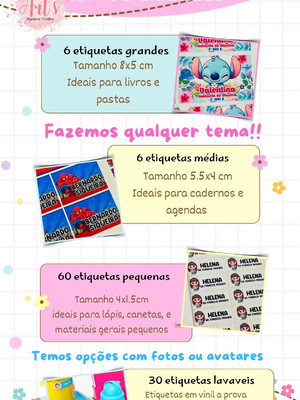 Kit 102 etiquetas escolares e lavaveis personalizadas