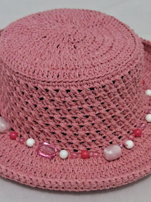 Chapéu crochê rosa candy bordado 2025