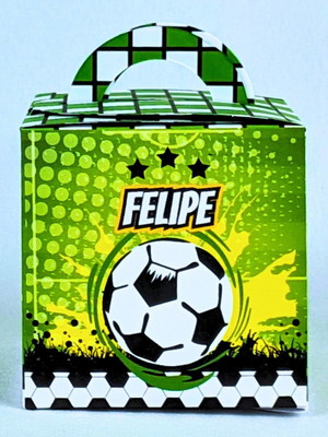 Kit 20 caixinha futebol cubo com alça personalizada
