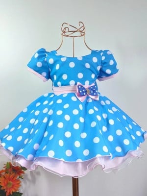 Vestido infantil galinha pintadinha azul c bolinhas 1 ao 4