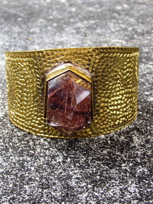 Bracelete quartzo rutilo cobre natural montagem em bronze