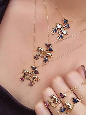 Gargantilha colar filhos cravejado banhado a ouro 18k