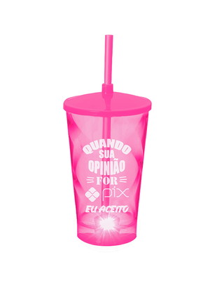 Copo shake led com tampa e canudo