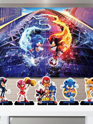 Painel decoração de aniversário e kit display mdf sonic 3