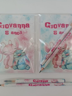 Bloquinho com caneta e lápis stitch aquarela