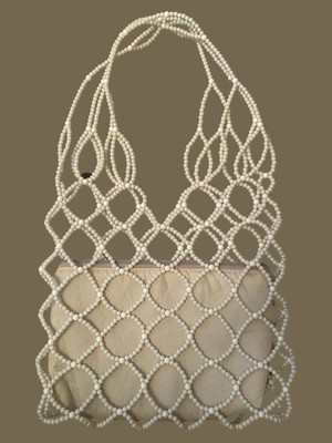Bolsa rede de miçangas bege - bolsa de praia