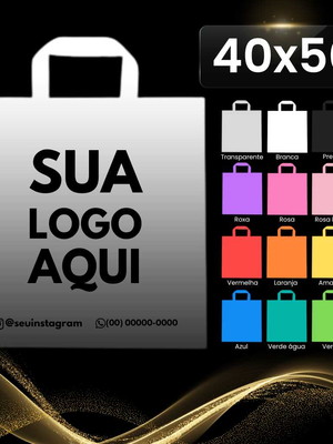 Sacolas personalizadas com logo p/ lojas alça fita 40x50