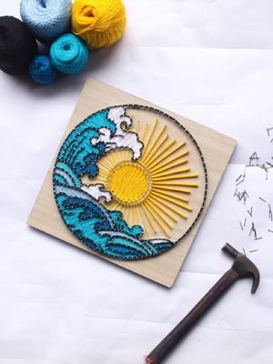 Quadro sol e mar string art prego e linha feito a mão