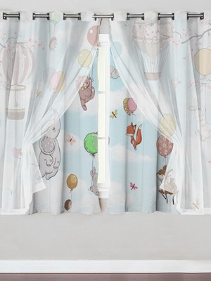 Cortina synth kids com voil 1,80x2,80m animais balões