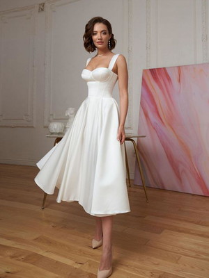 Vestido noiva midi branco tule corselet