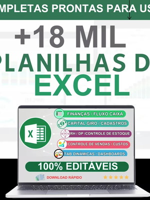 18 mil planilhas excel + 200 dashboards + bonus e brindes