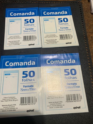 4 blocos de comanda para restaurante bar (50fls cada bloco)
