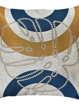 Almofada linho cru folha costela de adão amarelo azul 45x45