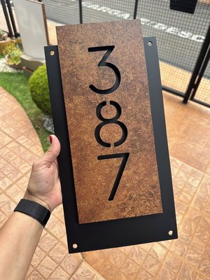 Número para casa acm com acm corten - 3 dígitos 20x40