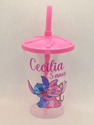 Copo twister 300ml personalizado c/tampa stich