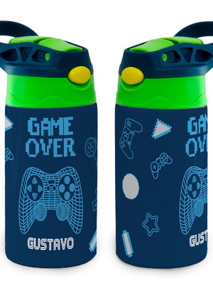 Garrafa controle video game over térmica bico silicone nome