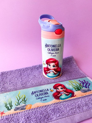 Garrafinha térmica + toalhinha personalizada
