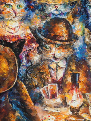 Quadro clássico de leonid afremov - gatos jogando poker.