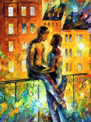 Quadro clássico de leonid afremov - silhuetas de pessoas.
