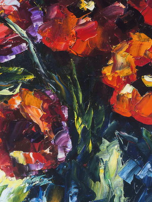 Quadro clássico de leonid afremov - flores vermelhas para o