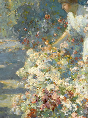 Quadro clássico de abbott fuller graves - apreciando flores.