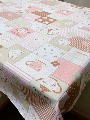 Toalha de mesa retangular 12 lugares decoração bule rosa
