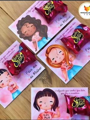 Card com bombom dia internacional da mulher