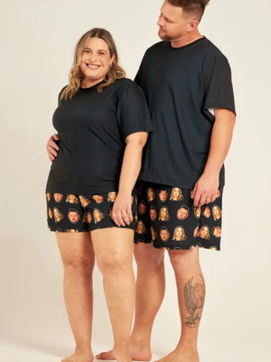 Kit casal short personalizado plus size unissex preto